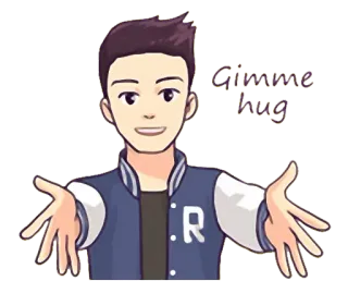 😍 913f6d12 Gimme hug abbraccio, dammi, amichevole, saluto, personaggio, cartone animato, richiesta telegram sticker