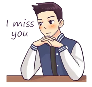 😔 bea10154 i miss you mancare, triste, sentimento, amore, cartone animato, ragazzo telegram sticker