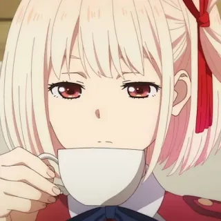 🎗 392360e0 Chisato Nishikigi Lycoris Recoil Anime, Lycoris Recoil, Chisato Nishikigi, Süß, Mädchen, Trinken, Tee whatsapp sticker