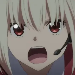 🎗 3c685192 Anime, Mädchen, geschockt, offener Mund, blonde Haare, rote Augen whatsapp sticker