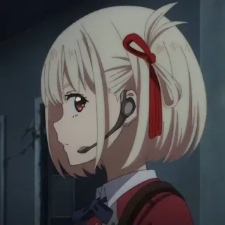 🎗 e67dc79c Chisato Nishikigi Lycoris Recoil Anime, Charakter, Mädchen, blonde Haare, rote Augen, Lycoris Recoil, Chisato Nishikigi whatsapp sticker