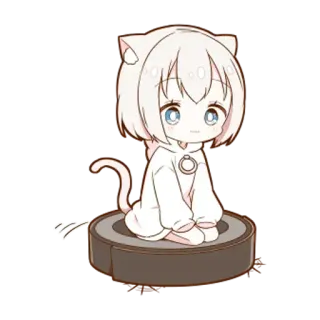 🙂 62402e5e 애니메이션, 고양이 소녀, 고양이 귀, 로봇 청소기, 귀여운, SD 캐릭터 telegram sticker
