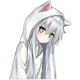 😒 7f7f04a2 애니메이션, 고양이 소녀, 귀여운, 만화, 소녀, 고양이 귀, 후드티 telegram sticker