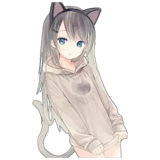 😊 ca75a4c3 애니메이션 여자, 고양이 귀, 귀여운, 만화, 카와이, 후드티 telegram sticker