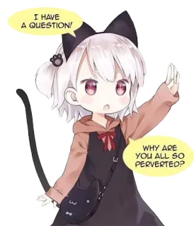 👀 cb5ab62b I HAVE A QUESTION! WHY ARE YOU ALL SO PERVERTED? 애니메이션, 질문, 변태, 고양이소녀, 귀여운 telegram sticker