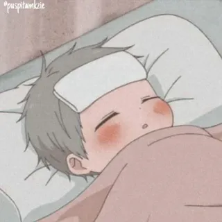 🤒 6c4bfb79 sakit, tidak enak badan, anime, karakter, tidur, dingin, demam telegram sticker