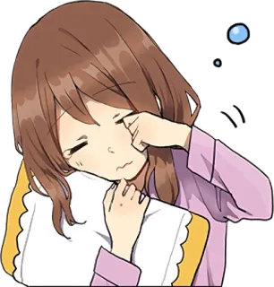 😪 d1986cbd gái anime, buồn ngủ, mệt mỏi, gối, hoạt hình telegram sticker