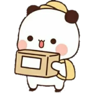 💘 0735bde3 Panda, Dessin animé, Mignon, Livraison, Paquet, Animal telegram sticker