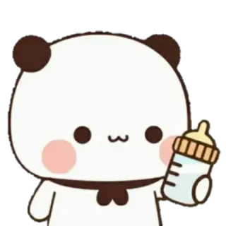 💘 52748c6f Panda, Bébé, Mignon, Animal, Dessin animé, Kawaii, Biberon, Lait telegram sticker