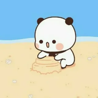 💘 740ef118 Panda, Mignon, Plage, Sable, Dessin animé, Animal, Kawaii telegram sticker