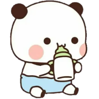 💘 a294f745 Panda, Bébé, Biberon, Mignon, Animal, Dessin animé, Nourrisson telegram sticker