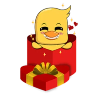 🎁 7d6d2080 pato animado, caja de regalo, lindo, animado, emoji, corazón, kawaii telegram sticker