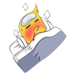 🤒 adf85832 enfermo, emoji, fiebre, cama, termómetro, enfermedad, dibujo animado, salud telegram sticker