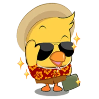 🏝 c114cb2b pato, gafas de sol, turista, sombrero, vacaciones, camisa tropical, dibujo animado, viaje telegram sticker