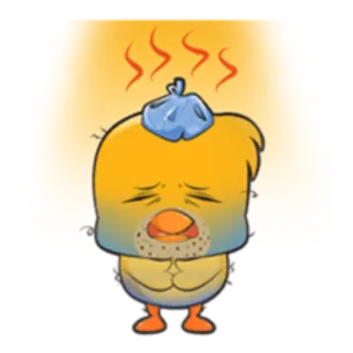 ☀️ f7d868a4 enfermo, indispuesto, fiebre, resfriado, bolsa de hielo, dibujos animados, pájaro, molesto telegram sticker