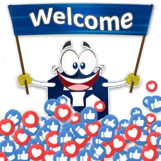 👋 aadd2018 Welcome powitanie, pozdrowienie, lajki, kciuk w górę, serca, kreskówka whatsapp sticker