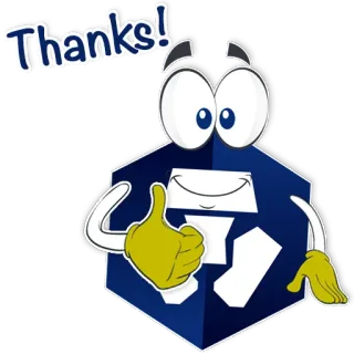 👍 e1db31d7 Thanks! dzięki, wdzięczność, kreskówka, postać, gest, kciuk w górę whatsapp sticker