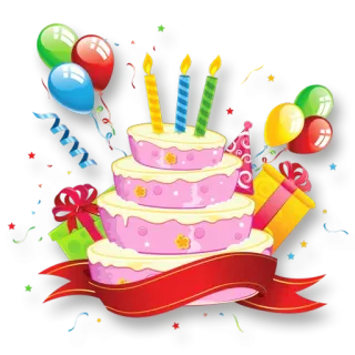 🎂 303f0e35 birthday, cake, balloons, celebration, gift, party whatsapp sticker