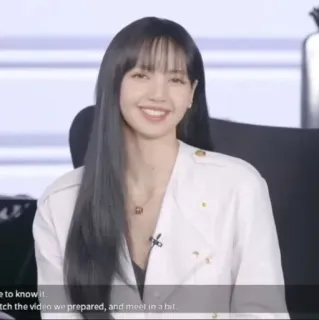 🤍 170211ab Lisa to know it
ach the video we prepared, and meet in a bit. mujer, sonriendo, celebridad, pelo negro, lisa telegram sticker