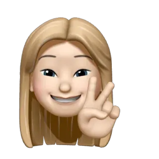 ✏️ 582b15ec emoji, memoji, avatar, peace sign, cartoon, woman, blonde hair telegram sticker