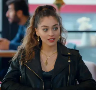 🤎 7e805833 woman, leather jacket, portrait, jewelry, fashion, person telegram sticker