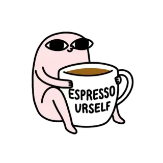 🙂 084a1076 ESPRESSO URSELF caffè, espresso, cartoni animati, bizzarro, carino, bevanda, motivazionale whatsapp sticker