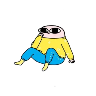 🙂 228e0292 Cartone animato, Personaggio, Seduto, Giallo, Blu, Carino whatsapp sticker