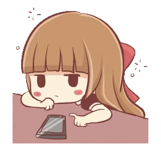 🍞 0419300e anime, ragazza, chibi, annoiata, telefono, tavolo, adesivo telegram sticker
