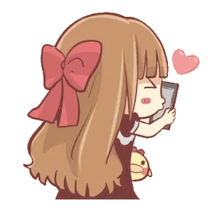 🍞 9bb5770e cartone animato, ragazza, pollo, amore, cuore, telefono, carino telegram sticker
