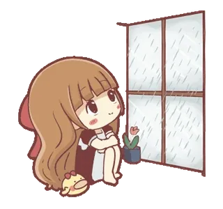 🍞 ad174f05 ragazza, cartone animato, pioggia, finestra, carino, triste, pensieroso, kawaii telegram sticker