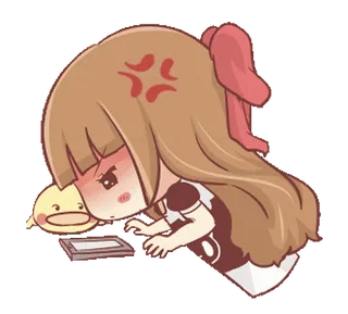 🍞 fbc34ed9 Anime, Arrabbiato, Cartone animato, Ragazza, Carino, Chibi, Tastiera, Triste telegram sticker