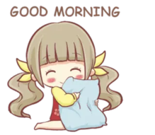 ☺️ 4c5a6065 GOOD MORNING selamat pagi, kartun, gadis, bantal, salam telegram sticker
