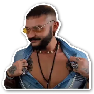 😏 bbf57bf2 ผู้ชาย, แว่นกันแดด, รอยสัก, ภาพเหมือน, สร้อยคอ, เครื่องประดับ telegram sticker