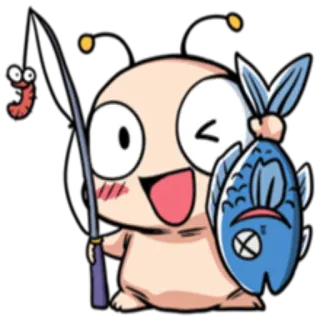 🐟 4c942f42 wędkarstwo, kreskówka, robak, ryba, szczęśliwy, słodki telegram sticker
