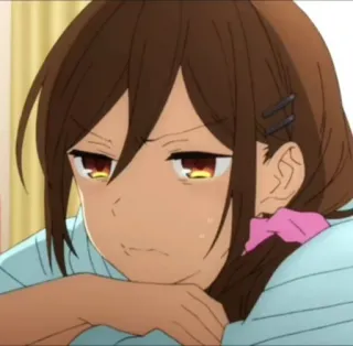😾 93be08a5 anime, cewek, rambut cokelat, serius, Horimiya, manga telegram sticker