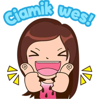 😆 0606002c Ciamik wes! การ์ตูน, ผู้หญิง, ยกนิ้วโป้ง, มีความสุข, เชิงบวก, ทักทาย telegram sticker