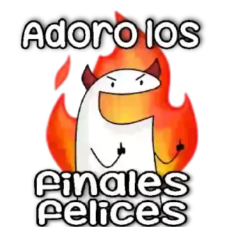 😶 60689e91 Adoro los finales felices duivel, middelvinger, aanstootgevend, happy end, cartoon, vlammen telegram sticker