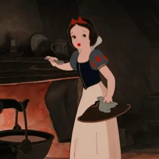 ☁️ e8bd8f63 Snow White Snow White and the Seven Dwarfs Putri Salju, Disney, putri, kartun, memasak, imut whatsapp sticker