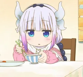 🍙 043e37eb Kanna Kamui Miss Kobayashi's Dragon Maid anime, kanna kamui, dragon maid, cute, chibi, eating whatsapp sticker