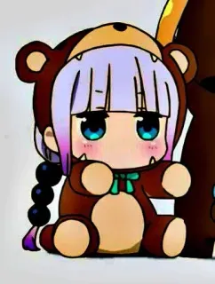 🍙 96fe01b9 Kanna Kamui Miss Kobayashi's Dragon Maid anime, chibi, kawaii, cute, bear, dragon, purple hair whatsapp sticker