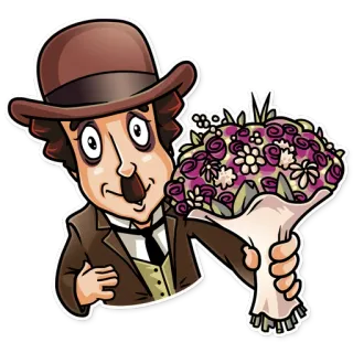 💐 45d85e68 Charlie Chaplin Charlie Chaplin, aktor, komedia, film niemy, kwiaty, bukiet telegram sticker