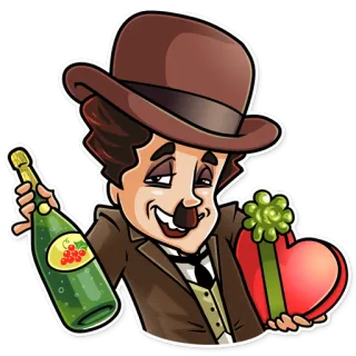 💝 c3f938d1 Charlie Chaplin charlie chaplin, aktor, film, komedia, klasyk, kapelusz, butelka, prezent telegram sticker