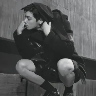 🥴 863d1c55 đàn ông, ngồi xổm, trắng đen, thời trang, chân dung telegram sticker