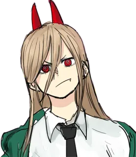 ☹️ 39c1560a Power Chainsaw Man Anime, Manga, Demon, Power, Chainsaw Man, czerwone rogi, zły whatsapp sticker