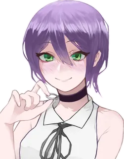 ☺️ 4d68970f dziewczyna anime, fioletowe włosy, zielone oczy, pierścionek, choker whatsapp sticker