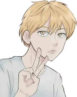 ✌️ f92d8fc8 Anime, Chłopak, Znak pokoju, Postać, Ilustracja whatsapp sticker