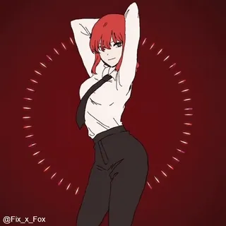 🥳 302ff341 Makima Chainsaw Man @Fix_x_Fox Аниме, Женщина, Поза, Рыжие волосы, Макима, Человек-бензопила whatsapp sticker