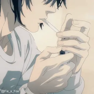 🤔 c27c3b52 @Fix_x_Fox Аниме, Курение, Сигарета, Иллюстрация, Искусство, Персонаж whatsapp sticker