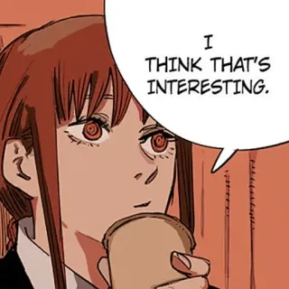 🤔 cdab51c9 Makima Chainsaw Man I THINK THAT'S INTERESTING. makima, chainsaw man, anime, manga, intéressant, bulle de dialogue, personnage telegram sticker