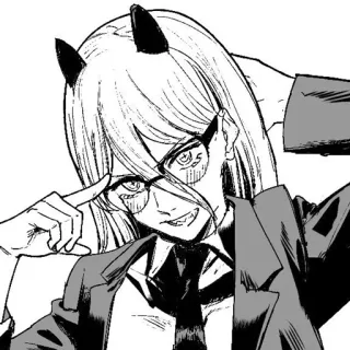 🐚 80d9cedb Power Chainsaw Man Anime, Manga, Teufel, Hörner, Brille, Anzug, Grinsen whatsapp sticker
